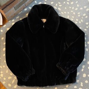 Like NEW - Rebecca Taylor Black Faux Fur Bomber Coat